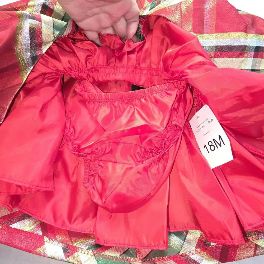 Iris & Ivy Black Velvet Red/Green Plaid Taffeta Christmas Dress Girls Size 18 Mo